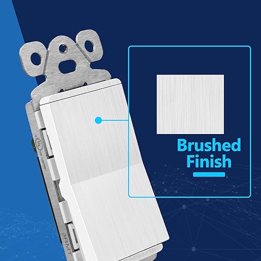 LIDER Brushed White Minimalist Design Decorator Switch, Frameless Paddle Wall Light Switch, On/Off Rocker Switch, 3-Way or Single Pole, Residential Grade, UL Listed, 3 Wire, 15A 120-277VAC, 5 Pack