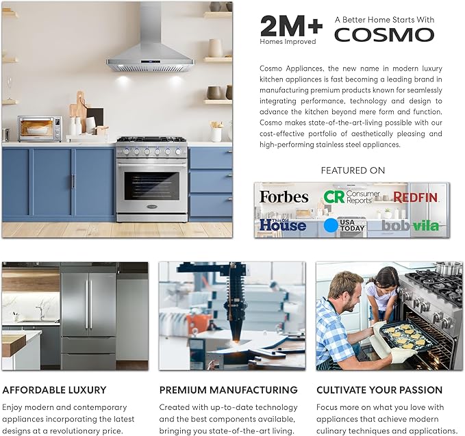 COSMO COS-EPGR244 24 in. Haven Collection 3.73 cu. ft. Gas Range with 4 Sealed Burners, Cast Iron Grates, Convection Oven, Stainless Steel