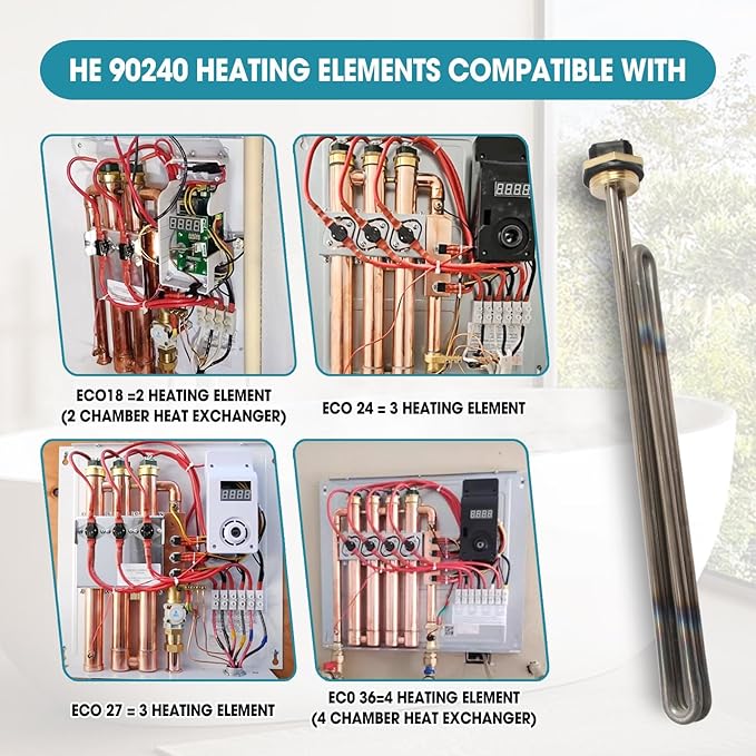 2 Pcs Titanium HE 90240 Water Heater Element Screw-In 9KW 240V Replacement for EcoSmart ECO 18 27 36 Tankless Water Heater Element Parts Replaces HE 80240 R004709024S SGB-2903 HA-P004 HA-P005
