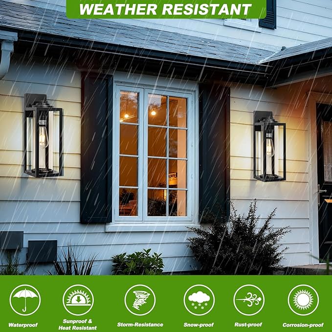 20inch Large Outdoor Wall Lights - 2 Packs Modern Black Exterior Light Fixture with Clear Glass Shade, Waterproof Porch Lighting for House, Farmhouse Sconces Lantern for Front Door, Garage