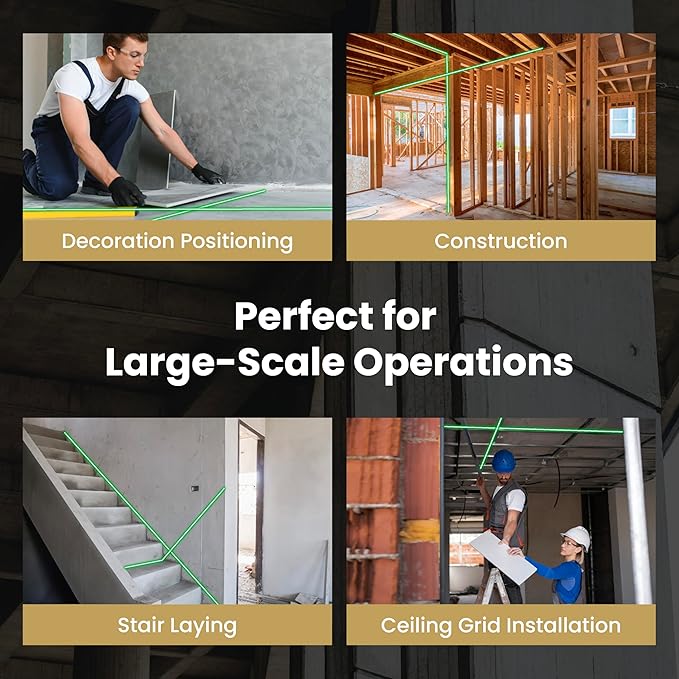 ML-300 Green Crosshairs Laser Line Generator for Indoor & Outdoor Large-Scale Cutting, Alignment, Construction, Module Projector, Waterproof, Type-C Charging, Magnetic Base, Class 1 product