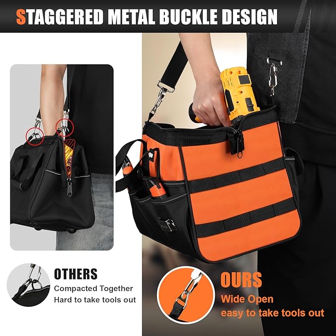 Heavy Duty Tool Bag 15-Inch, 16-Pocket Portable Soft Tool Box Organizer Storage, Handle Tactical Carry Tote Empty Toolbox with Large Zipper, Father Day Dad Men Gift for Mechanic Engineer, Orange