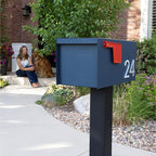 Adoorn Post Mount Mailboxes, 9.5 x 9.5 x 19.5 (HxWxD) Large, Galvanized Steel Modern Mailbox, for Daily Letters, Magazines and Packages, Weatherproof with Front Access Door - Red
