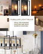 Long T10 LED Bulb, 7.3in Vintage Edison Dimmable Bulb 6W 2700K Warm White Tubular Bulbs, E26 Medium Base Clear 600LM 60W Equivalent for Cylinder Pendant Wall Sconces Chandelier Vanity 6Pack