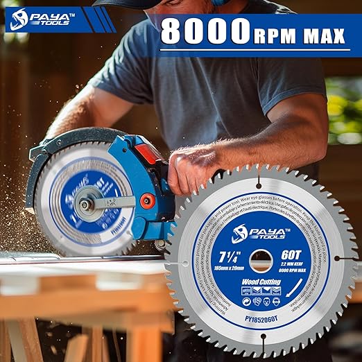 7-1/4-Inch 60-Tooth Circular Saw Blade,TCT ATB Framing Blade,20mm Bore(16mm Reduction Ring Included) for Wood Fast Cutting