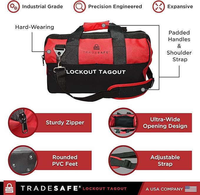 TRADESAFE Lockout Tagout Bag for Loto Devices - Polyester Canvas Lock Out Tag Out Kit Bag, Heavy Duty Tool Bag Organizer, 16-1/2 x 8-1/2 x 11-1/2 inches