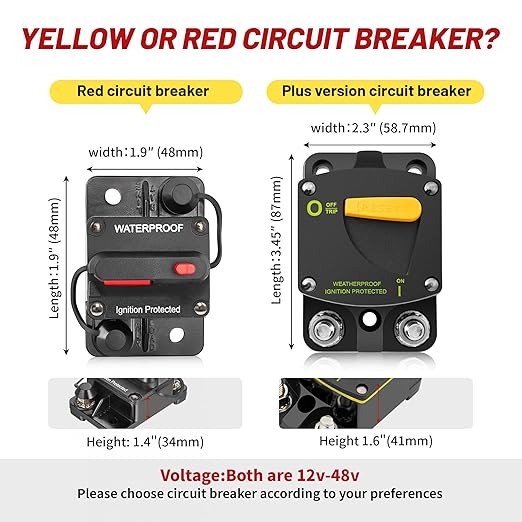 RED WOLF 200A Circuit Breaker Switch Manual Reset DC 12-24V, 5/16"-M8 Stud for Car Audio RV Marine Boat Truck Trolling Motors Stereo Audio Electronic Battery Solar System