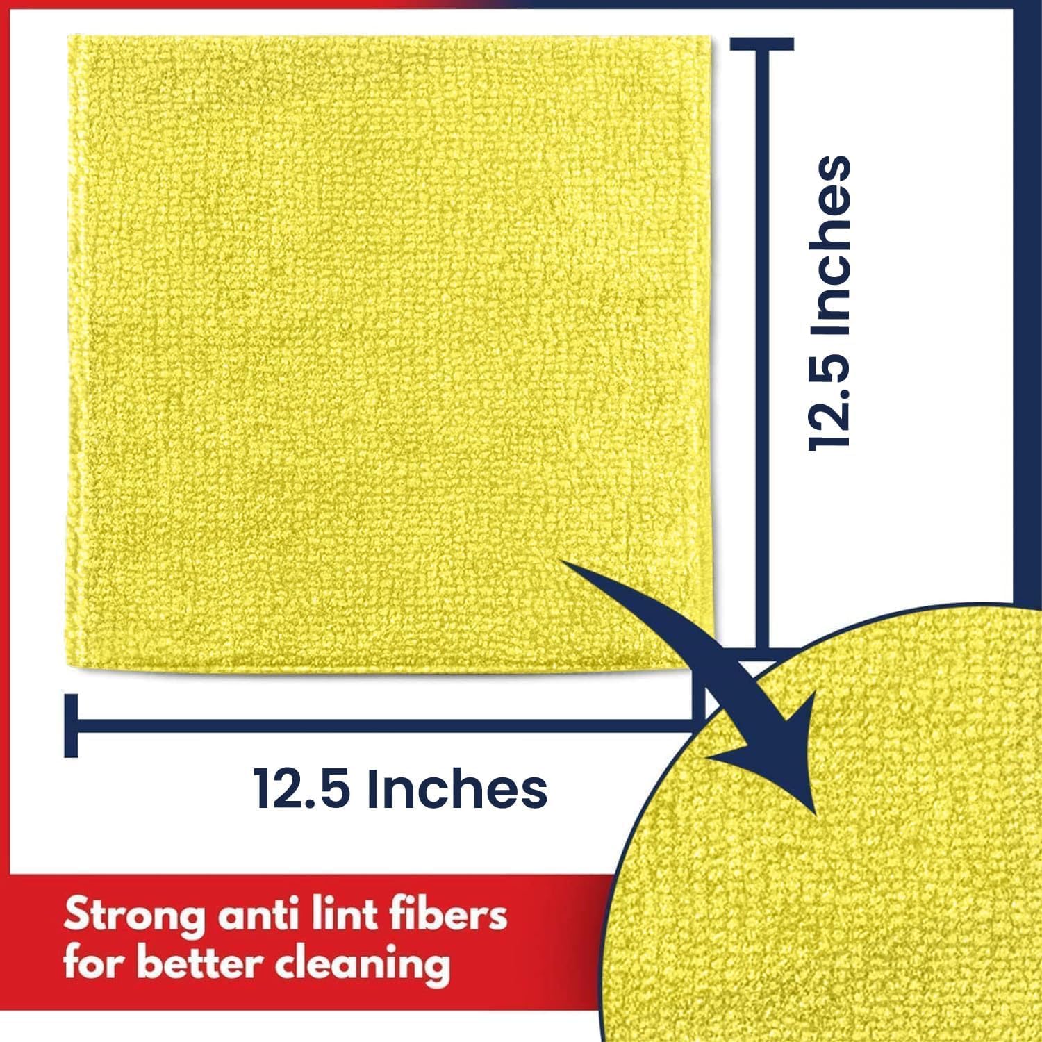 USANOOKS Microfiber Cleaning Cloth Yellow - 50 Pcs 12.5"x12.5" - High Performance - 1200 Washes, Ultra Absorbent Towels Weave Grime & Liquid for Streak-Free Mirror Shine - Car Washing Cloth