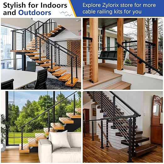 2Pack 8FT T304 Stainless Steel Handrails Black with Extension Connectors End Cap Kits for Cable Railing System Posts Kit, Cuttable Rectangular Handrails Flat Top Rail (Flexible DIY)