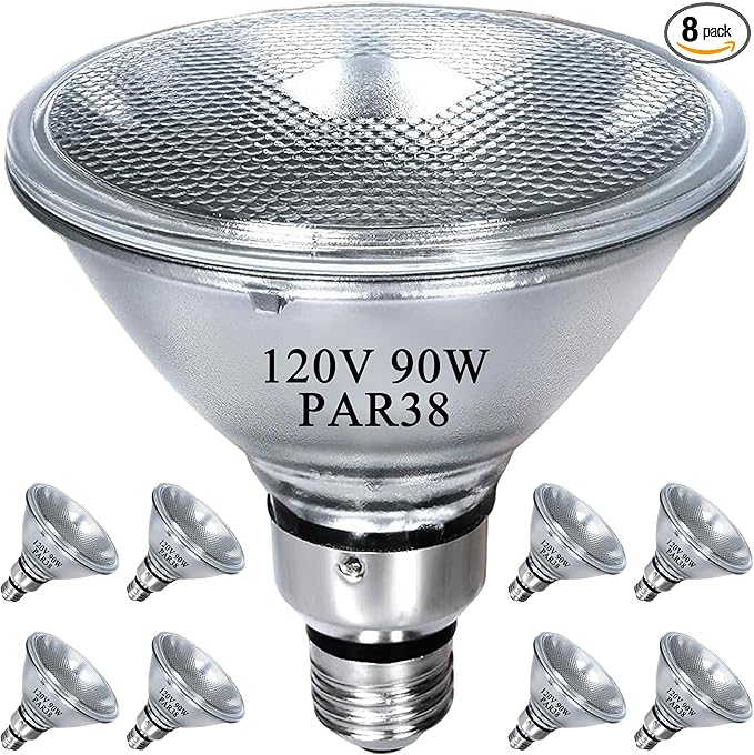 Par38 Halogen Flood Light Bulb 120V 90W, Dimmable PAR38 90W Light Bulbs, E26 Medium Base, Warm White, High Output Reflector Flood Lights for Indoor, 8 Pcs