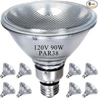 Par38 Halogen Flood Light Bulb 120V 90W, Dimmable PAR38 90W Light Bulbs, E26 Medium Base, Warm White, High Output Reflector Flood Lights for Indoor, 8 Pcs