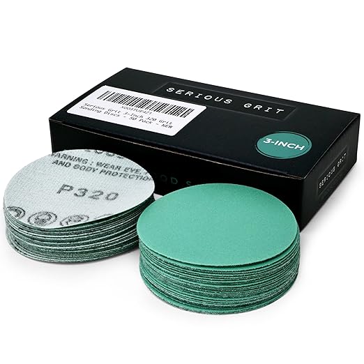Serious Grit 3-Inch 320 Grit Aluminum Oxide Sanding Discs - Heavy-Duty Hook & Loop Film Discs - White - Compatible with 3-inch Hook and Loop Sanding Pads - Pack of 50