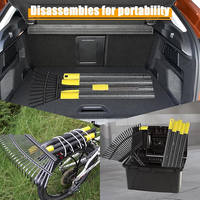 65" Leaf Rake for Gardening Adjustable Long Handle with 25 Metal Tines 18" Wide Leaf Rakes Yard Thatchibng Rake for Picking Leaves,Grass Clippings Garbage