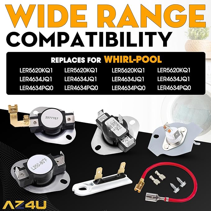 For Whirlpool LER5620KQ1 LER4634JQ1 LER4634PQ0 LER7646EQ2 LER3624EQ1 LER4634EQ2 LER8858EQ1 WED5300VW0 WED4800XQ3 WED5100VQ0 LER4634EQ0 LER4634JT0 LER3624EQ0 Replaces Thermostat And Thermal Fuse