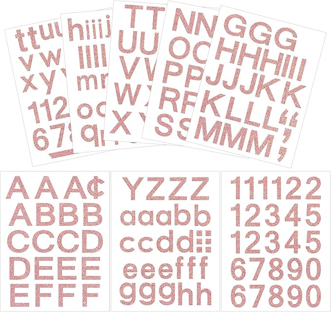 Outus 8 Sheets Vinyl Letter Stickers Self Adhesive Mailbox Numbers Alphabet Stickers Stick on Letters for Christmas Stockings Scrapbook Bulletin Board School Business(1 Inch,Glitter Pink)