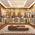 Aheaplus Closet System with 6 Drawers, 4 Hanging Rods & Corner Tower, Corner Closet System with Hanging,92.6" L-Shaped Walk-In Wardrobe Organizer, 2000+ lbs Capacity, Set of 3, Grey