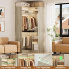 Aheaplus Corner Closet System with Shelves, 34’’ Closet Organizer System with Hanging Rods, Wood Walk-in Closets for Corner Small Space,Freestanding Corner Tower, L Shaped Garment Rack, Black