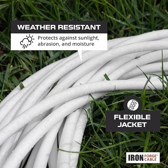 Iron Forge Cable White 1 to 3 Outdoor Extension Cord Splitter 28 Ft (40 Ft Total Length) - 16 Gauge Power Cord, 3 Prong, 3 Outlets 16/3 SJTW