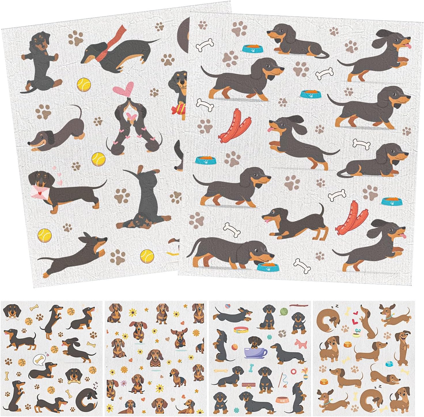 Dachshund Dog Gifts Swedish Dishcloths, 6 Pack Swedish Dish Cloths for Kitchen, Dog Absorbent Reusable Cellulose Sponge Cloths Kitchen Towels