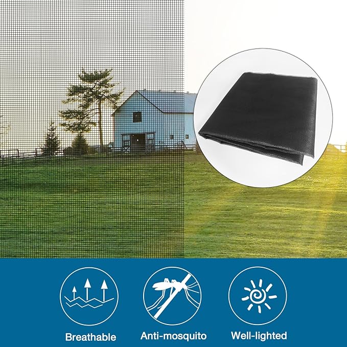 NeatiEase Window Screen, 39"x118" Adjustable Flexible Fiberglass Screen Door Mesh - DIY Replacement Kit for Patio Porch Door Windows and Sliding Screen Doors(Black)