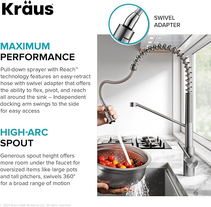 KRAUS Oletto Touchless Sensor Commercial Pull-Down Single Handle Kitchen Faucet with QuickDock Top Mount Assembly in Spot Free Antique Champagne Bronze, KSF-2631SFACB