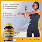 Zinc 50mg Supplement 120 Vegetarian Capsules, Zinc Highly Absorbable Supplements for Immune Support, Gluten Free