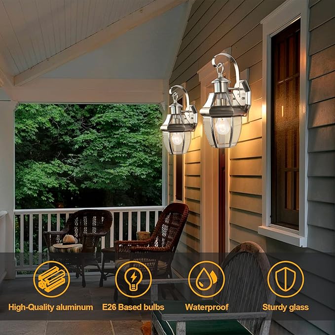 Outdoor Wall Lantern, 13.25IN Porch Lights Outdoor with Glass Shades, Large Waterproof Exterior Lighting Fixtures, Aluminium Outside Light for House Farmhouse Patio Doorway Garage (E26 Base Max 40W )