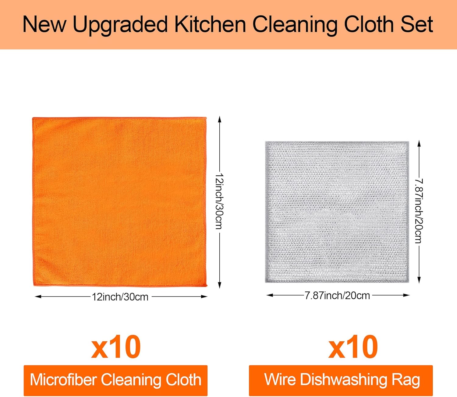 Non Scratch Wire Dishcloth Dishwashing Rag Set 20PCS - Home Essentials Microfiber Cleaning Cloth Absorbent Cleaning Rags, Reusable Soft Kitchen Towels,Multipurpose Metal Dish Cloth