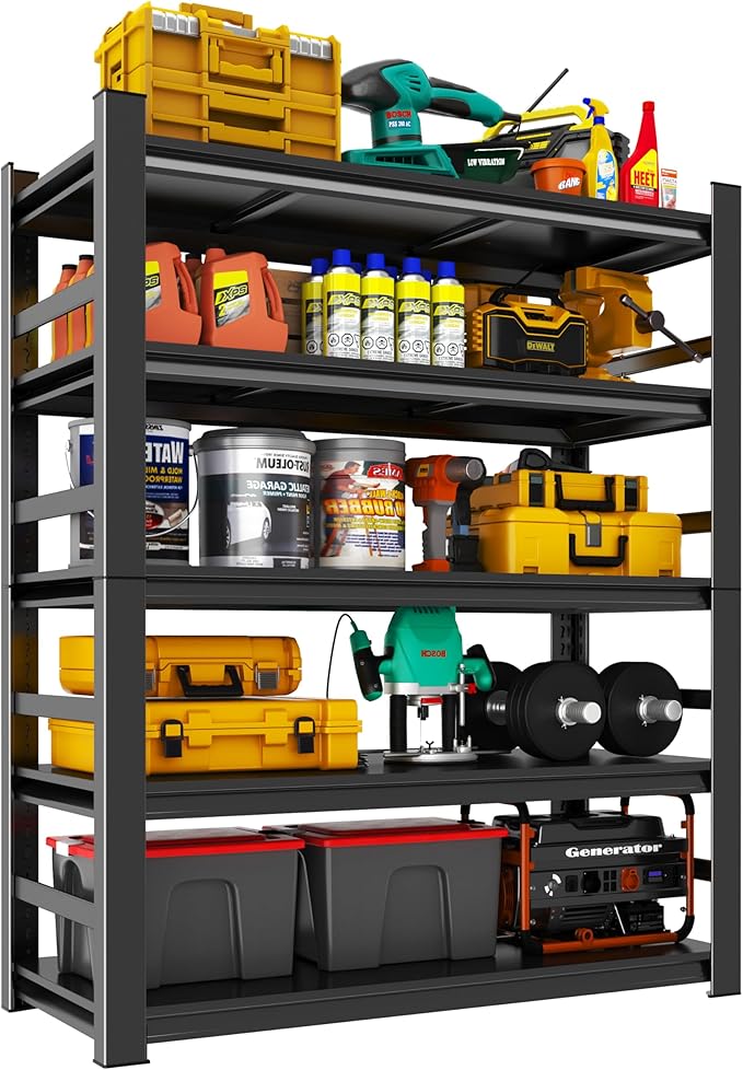 Garage Shelving, 2000LBS Garage Shelving Heavy Duty, Adjustable and Detachable Metal Storage Shelves with Fences, Easy Assembly, Shelves for Warehouse,Basement (47.2" W*23.6" D*72" H)