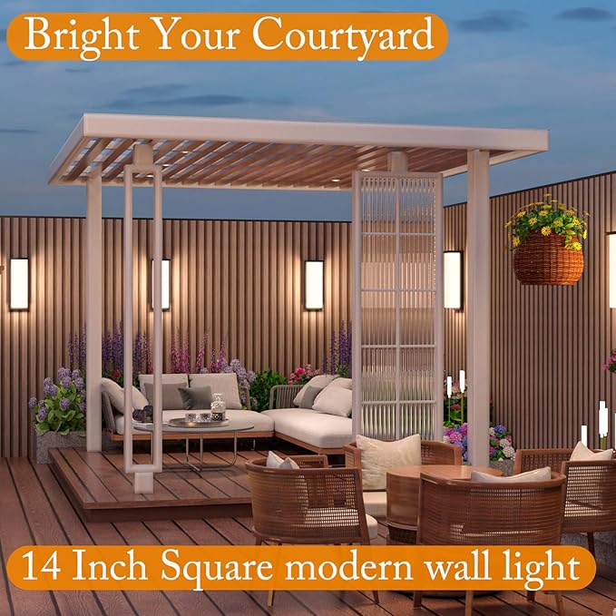 Black 18/20/22W 14in Outdoor Wall Light Fixtures, IP65 Waterproof, 3-Color Temp Adjustable Porch Lights, Modern dawn to dusk Exterior Sconces for House, Front Door, Walkway, Wall Mount,2 Pack
