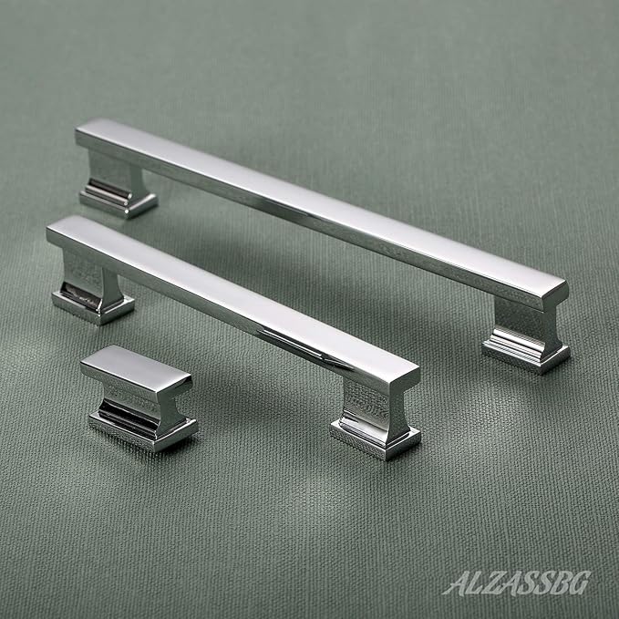 Alzassbg 15 Pack Polished Chrome Cabinet Pulls, 5 Inch(128mm) Hole Centers Kitchen Cabinet Handles for Cabinets and Drawers AL3061CP