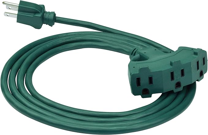 Clear Power Outdoor Extension Cord - 8 FT, Green | Lawn & Garden, 16/3 SJTW, 3-Outlet, Water & Weather Resistant, Flame Retardant, 3 Prong Grounded Plug, Perfect for Christmas and Holiday (CP10210)