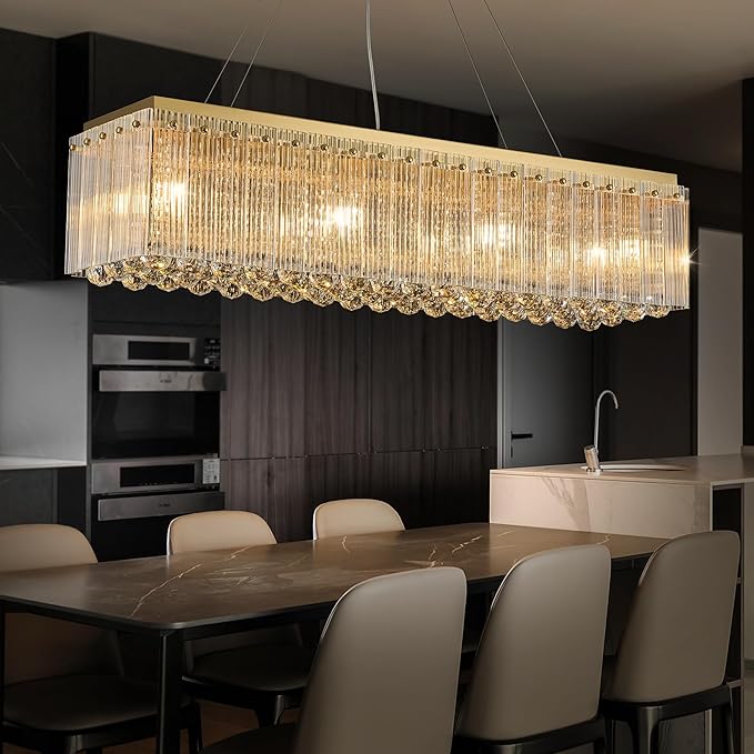 Gold 40 Inches Chandeliers for Dining Room, Modern Chandelier for Living Room, Island Light, Light Fixture for Entryway, Foyer, 8 Bulbs(Not Inclubed), E12 Base