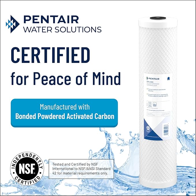 Pentair Pentek CBC-20 Carbon Water Filter, 20-Inch, Whole House Carbon Block Replacement Cartridge with Bonded Powdered Activated Carbon (PAC) Filter, 20" x 2.5", 0.5 Micron