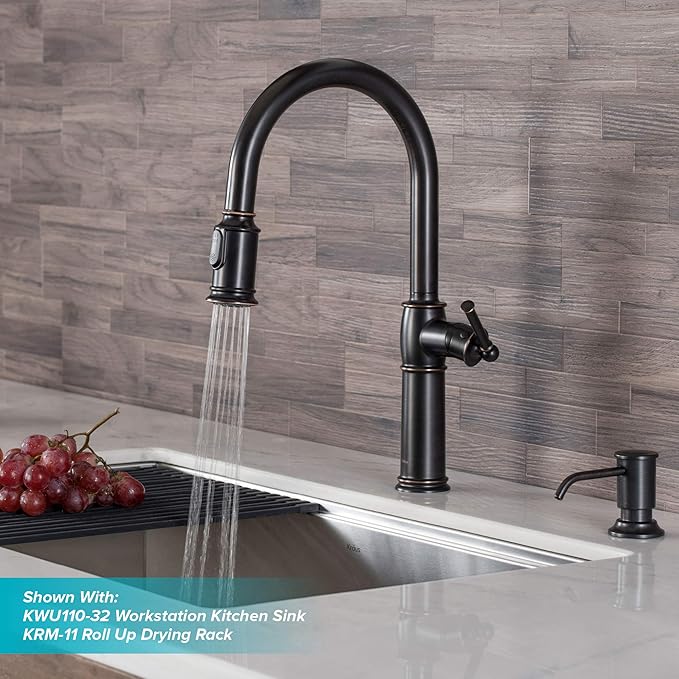 KRAUS KPF-1682ORB Sellette Single Handle Pull-Down Kitchen Faucet, Oil Rubbed Bronze