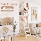 GameGem 4 Step Ladder Folding Step Stool with Wide Anti-Slip Pedal, 330LBS Capacity, Lightweight Portable Stepladder for Home and Kitchen Use, Cream Chocolate