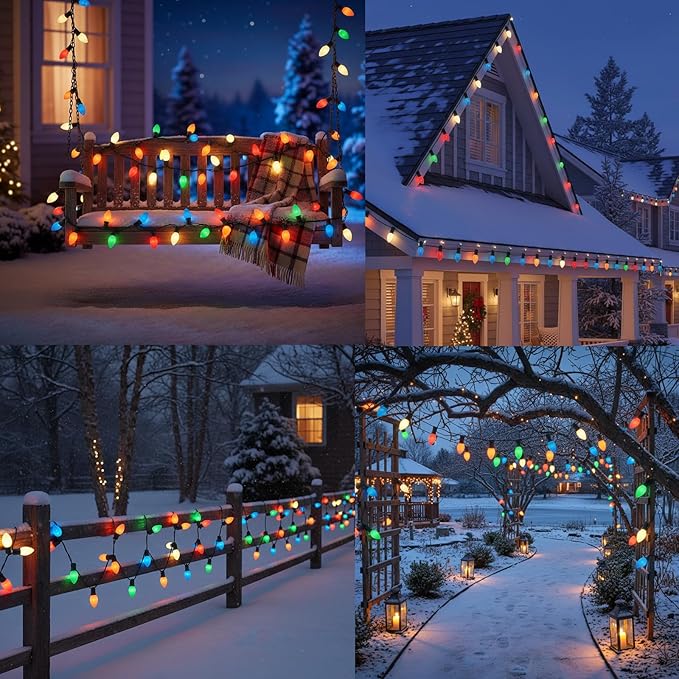 25 Pack Multicolor Christmas Light Bulbs,C9 Glass Incandescent Christmas Replacement Bulbs for String Light,C9/E17 Candelabra Base 7 Watt Great for Outdoor Indoor and Christmas Decorations