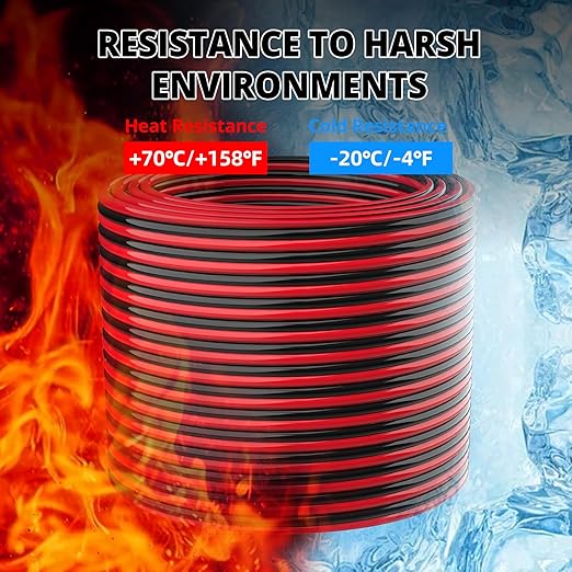 NAOEVO 10 Gauge Wire 100FT, 2 Conductors Electrical Wire Red Black Cable, Flexible/Low Voltage/PVC 10 AWG Copper Clad Aluminum Extension Cord for Speaker, LED Strips, Automotive 12V/24V DC