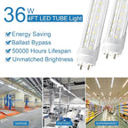 T8 LED Bulbs 4 Foot, 25-Pack 4FT LED Shop Light Tubes, 36W 4680LM 5000K Daylight White, T8 T10 T12 Fluorescent Replacement Bulbs, High Output V-Shaped, Remove Ballast, Double Ended Power