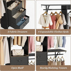 YOUDENOVA 5FT Wood Closet System with 3 Drawers, 59 Inches Wood Closet Organizer System, Walk-in Closet Built In System Tower with Shelves, Closet Wardrobe Clothes Garment Rack, Black