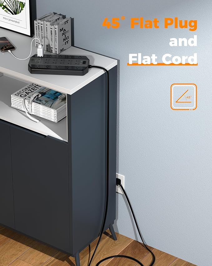 4000J Surge Protector Power Strip, TESSAN 22 Outlets Heavy Duty Extension Cord with 4 USB Ports (2 USB C), 1875W, 15A, Flat Plug, Charging Station for Home, Office, Gaming Room, PC, Dorm, Black