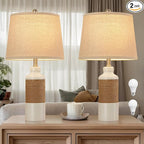 GyroVu Boho Rattan Table Lamp Set of 2, 3 Color Temperature Bedside Lamps, Lamps for Night Stands, Vintage Farmhouse Rattan Table Lamp Antique Lamp for Decoration, Living Room Bedside Table