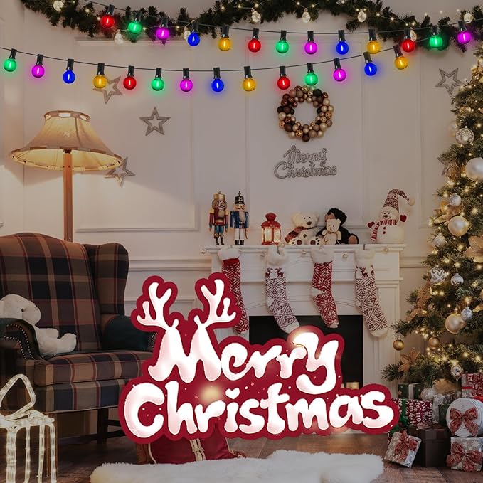 25 Pack G40 Multicolor Led Replacement Bulbs, E12/C7 Candelabra Base LED Shatterproof Globe Bulbs for Outdoor Christmas String Lights, 0.6W Energy-Saving Night Light Bulbs, 2700K Warm White