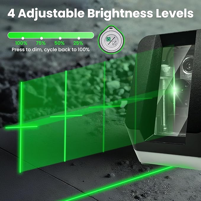 Laser Level, Self Leveling Green Cross Line Lazer Level, Lazer Leveler Tool for Picture Hanging with Brightness Adjustment, Magnetic Bracket Carrying Case Battery Included