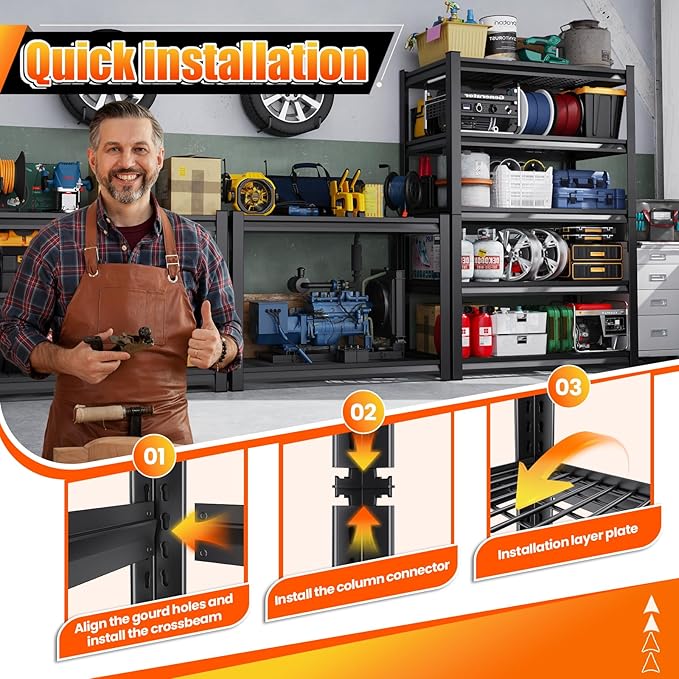 Large Garage Shelving, 5-Tier Garage Storage Shelves 3000LBS Heavy Duty Shelving Unit, Adjustable Steel Metal Shelving, Wire Shelves for Garag, Utility Rack Shelf for Basement, 72 ”H×46”W×20.1”D