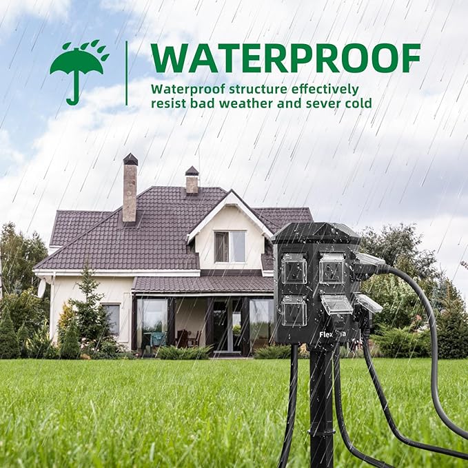 Outdoor Power Strip Waterproof, 20 FT Extension Cord, 6 Grounded Outlets for Halloween/Christmas Decorations and Inflatables, 15A/1875W, ETL Listed