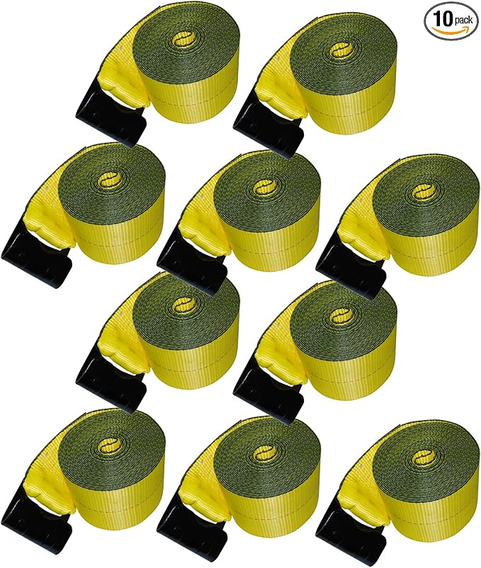 4” x 30’ Heavy Duty Winch Strap with Flat Hook for Flatbed Trailer 6,000 lbs Load Limit — 10 Pack