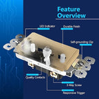 LIDER Minimalist Design Matte Finish Lighted Decorator Switch with Screwless Wall Plate, Frameless Paddle Light Switch with Locator Light, 3-Way, Grounding Screw, 15A 125V, UL Listed, Gold