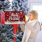 Kawani Merry Christmas Mailbox Cover Winter Snowflake Red Black Buffalo Plaid Christmas Decorative Mailbox Cover Magnetic Standard Size 21x18 Inch Xmas Post Box Cover Wraps for Garden Yard Decor