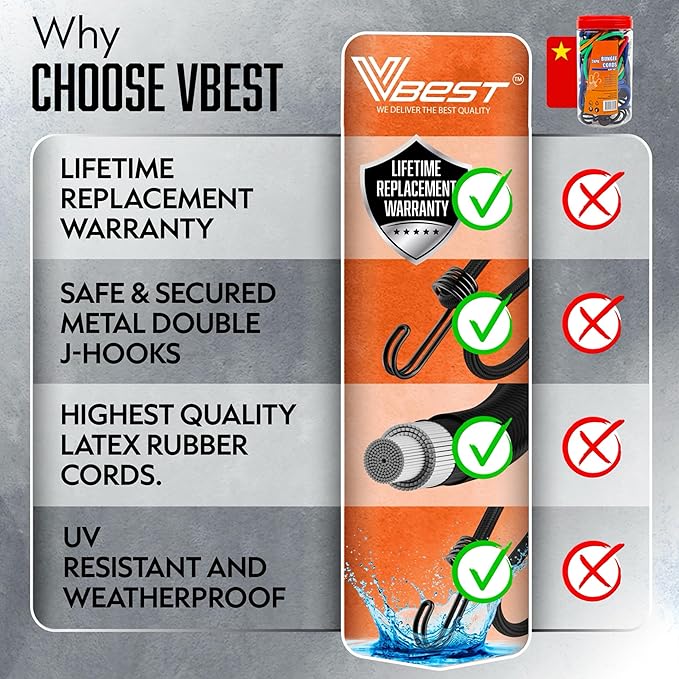 6 Piece Small Bungee Cords with Hooks 12 Inch - Heavy Duty Outdoor, UV & Weather Resistant Short Bungie Cords with Hooks - Strong Mini Bungee Straps